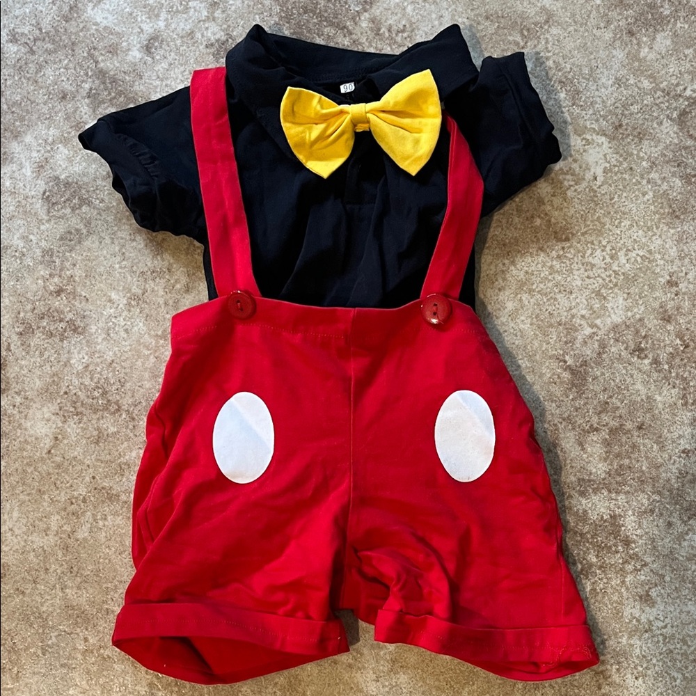 Red Overalls with Yellow Bow Tie